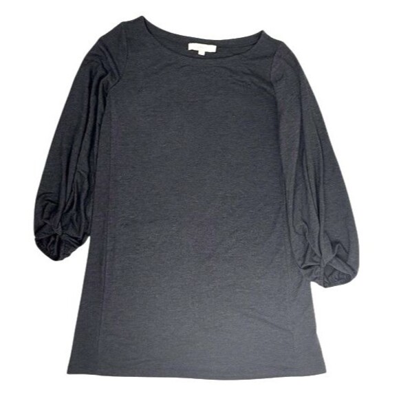 LOFT Lantern Sleeve JerseyKnit Swing Dress Gray Lagenlook Soft Capsule Neutral M - Picture 2 of 12
